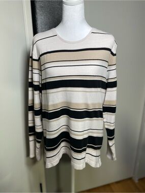croft & barrow Cream, Black & Tan Striped Crewneck Sweater
